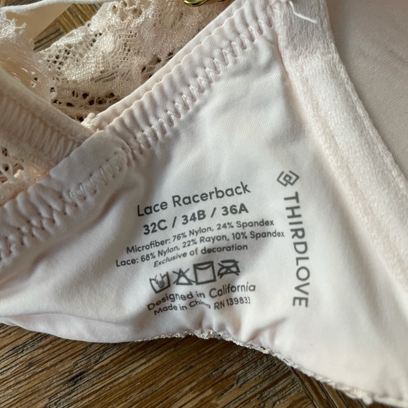 ThirdLove blush color racerback lace bra size 32C / 34B / 36A - Picture 3 of 3